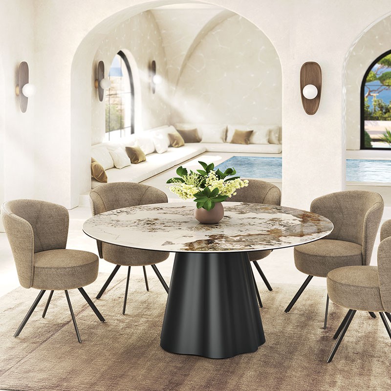 Table de salle à manger ronde PIANA, 6 finitions de plateaux céramique