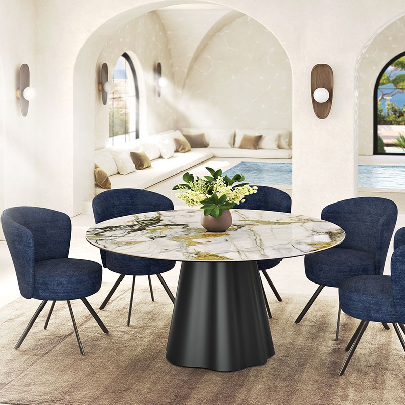 Table de salle à manger ronde PIANA, 6 finitions de plateaux céramique