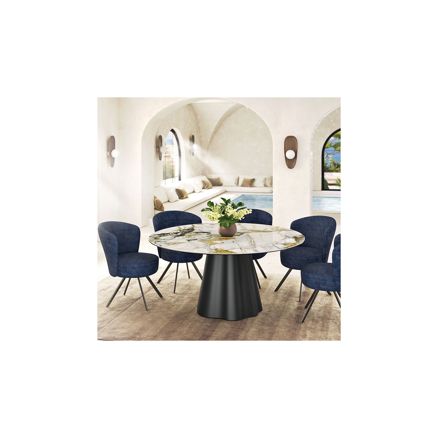 Table de salle à manger ronde PIANA, 6 finitions de plateaux céramique