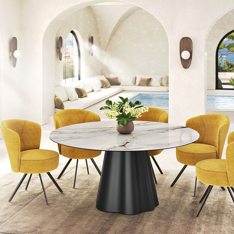 Table de salle à manger ronde PIANA, 6 finitions de plateaux céramique