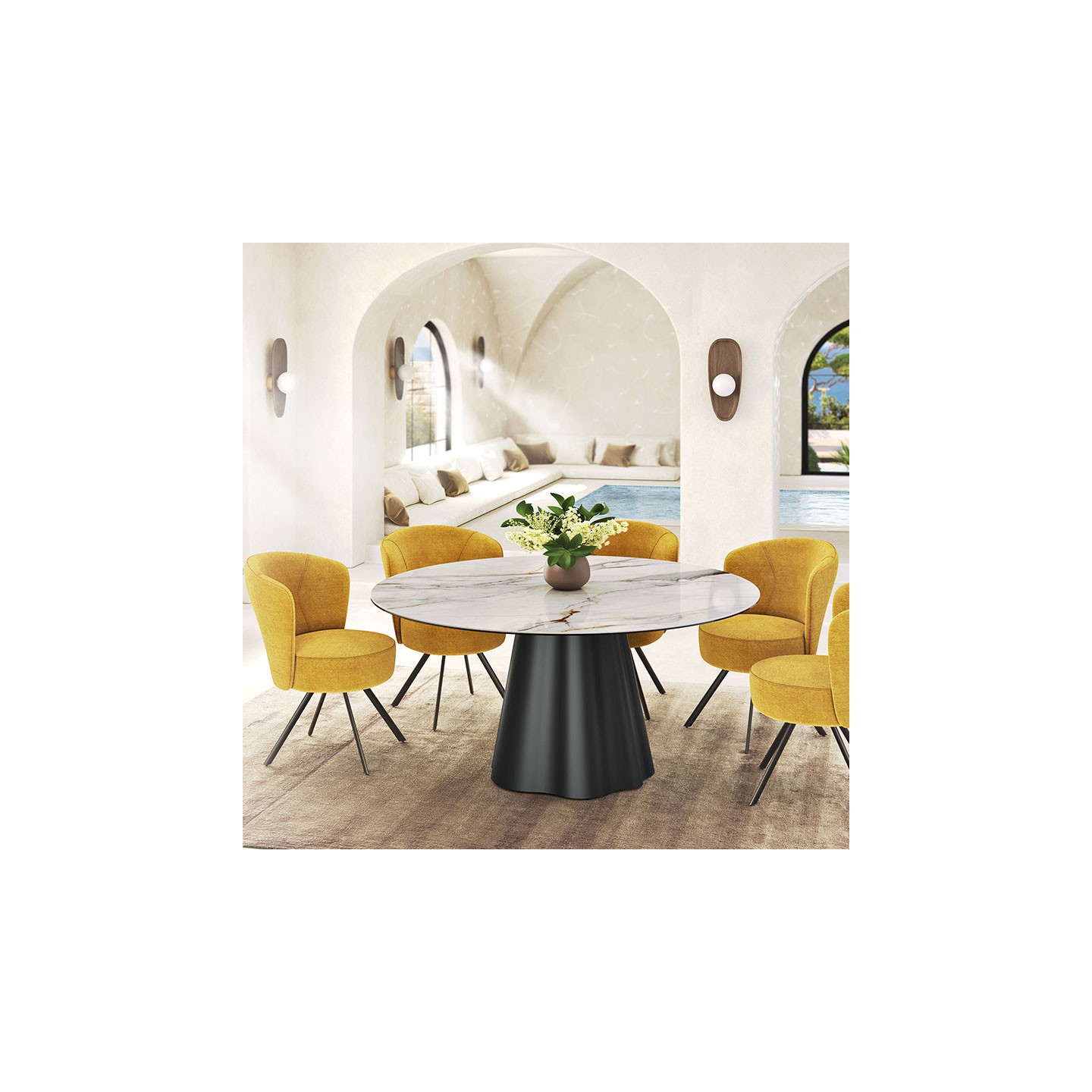 Table de salle à manger ronde PIANA, 6 finitions de plateaux céramique