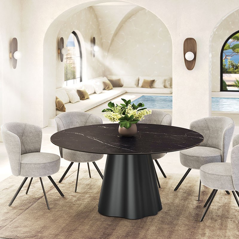 Table de salle à manger ronde PIANA, 6 finitions de plateaux céramique