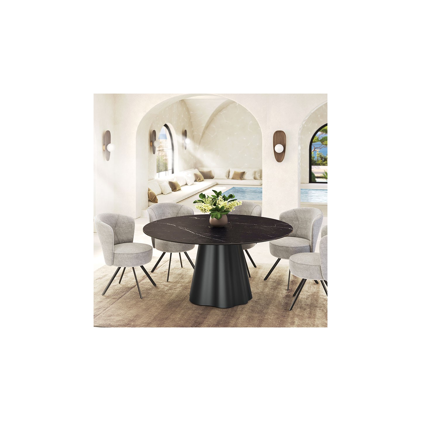 Table de salle à manger ronde PIANA, 6 finitions de plateaux céramique