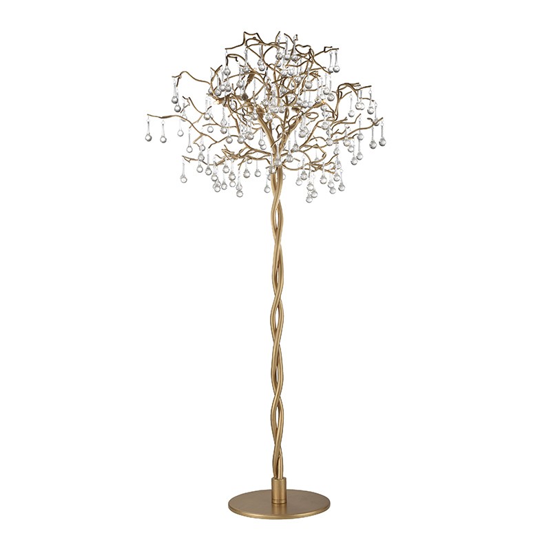 Lampadaire arbre ICICLE aspect laiton tourné et cristaux
