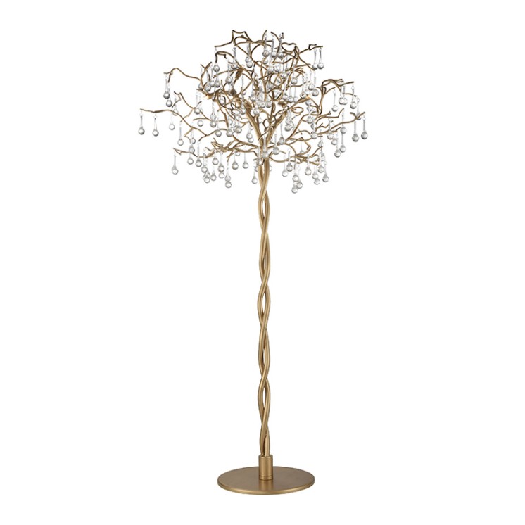 Lampadaire arbre ICICLE aspect laiton tourné et cristaux