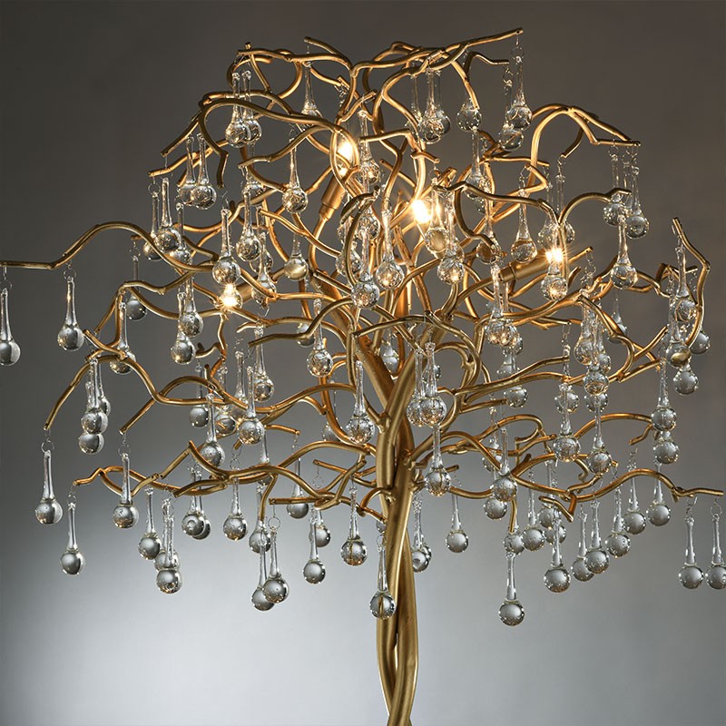 Lampadaire arbre ICICLE aspect laiton tourné et cristaux