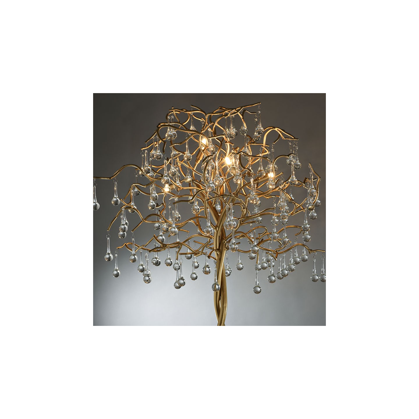 Lampadaire arbre ICICLE aspect laiton tourné et cristaux