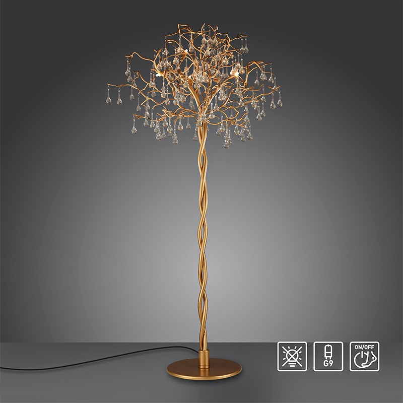 Lampadaire arbre ICICLE aspect laiton tourné et cristaux