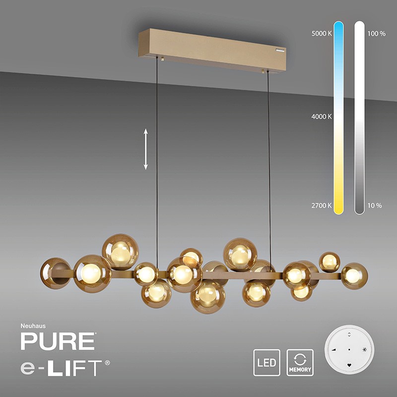 Suspension boule verre multiple PURE E-POPUP bronze Paul Neuhaus
