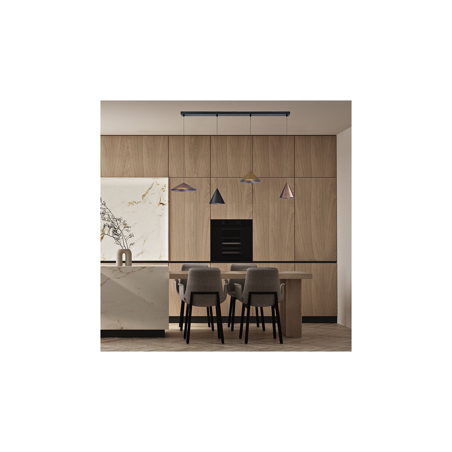 Suspension luminaire en longueur CONO 4 lampes