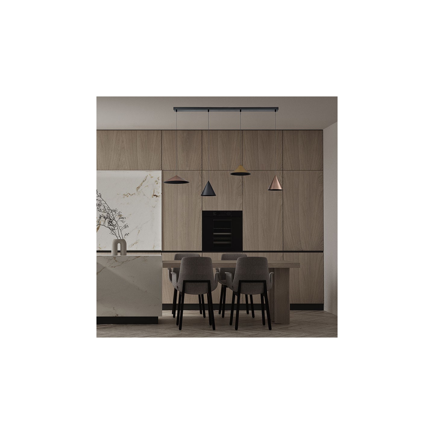 Suspension luminaire en longueur CONO 4 lampes