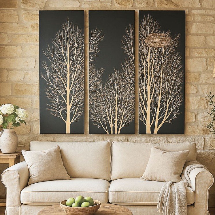 Tableau sculpté bois NID DES OISEAUX 125 x 150 cm