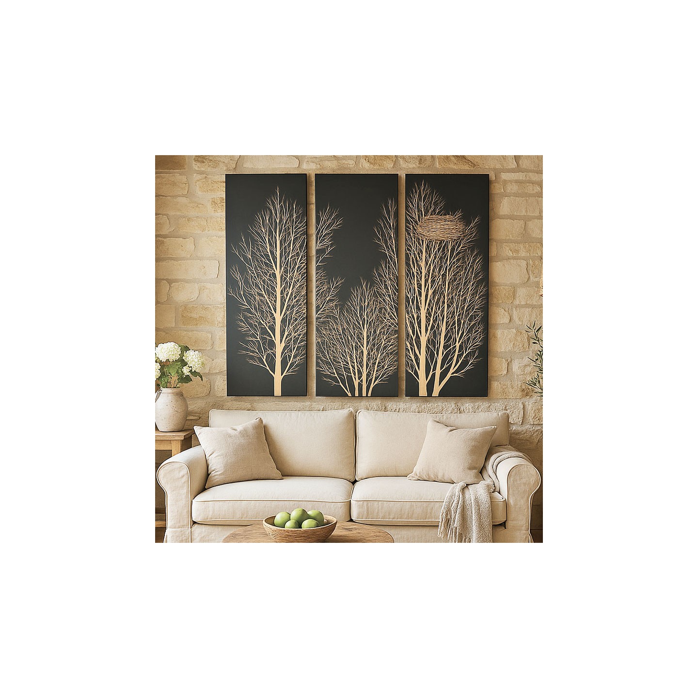 Tableau sculpté bois NID DES OISEAUX 125 x 150 cm