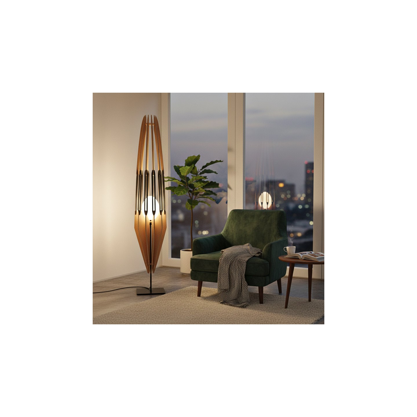 Luminaire sur pied bois FIRE L noir ou mix