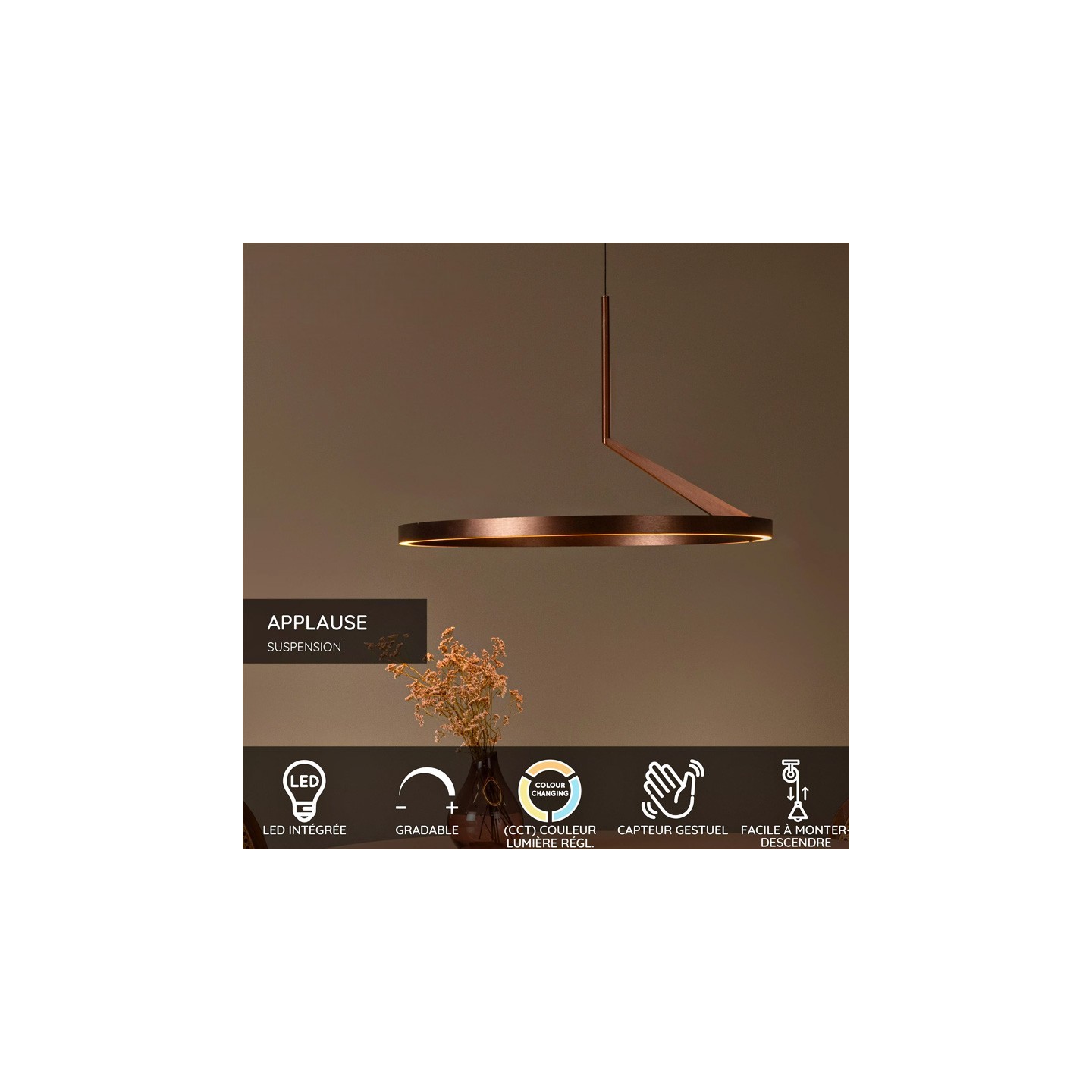 Suspension LED moderne APPLAUSE café, diamètre 60 cm