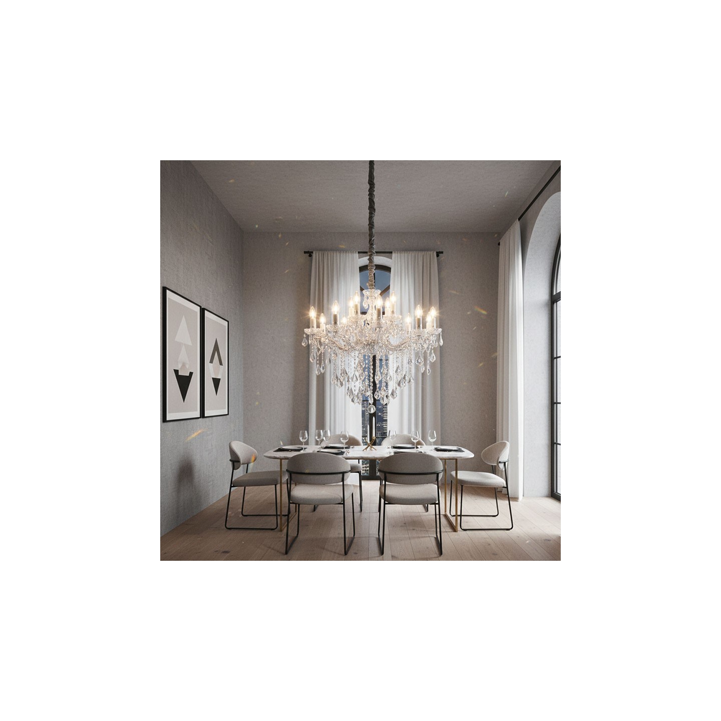 Lustre en cristal FLORIAN chrome ou or, 3 tailles