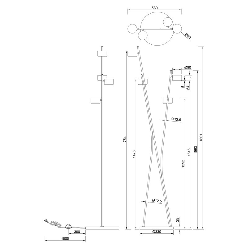 Lampadaire 4 spots CODA noir ou beige chaud