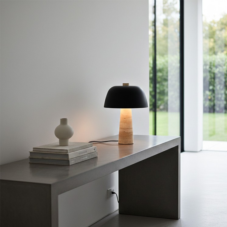 Lampe travertin TIMBA, noir ou blanc