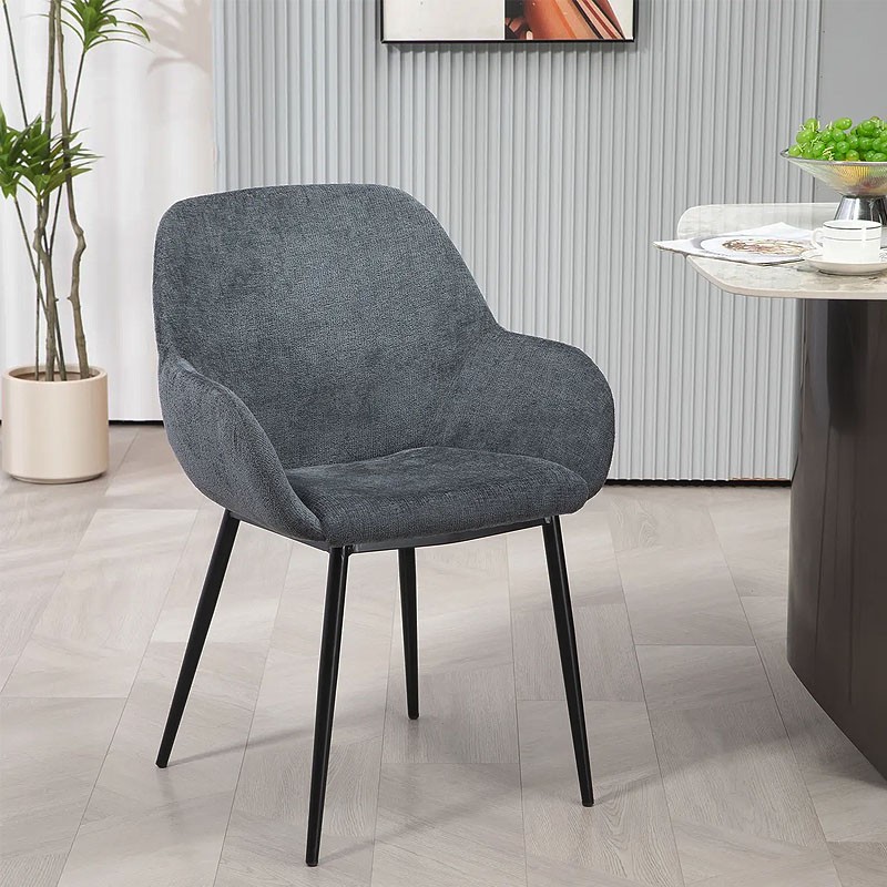 Fauteuil salle à manger accoudoirs HIBIS tissu chenille, 4 coloris
