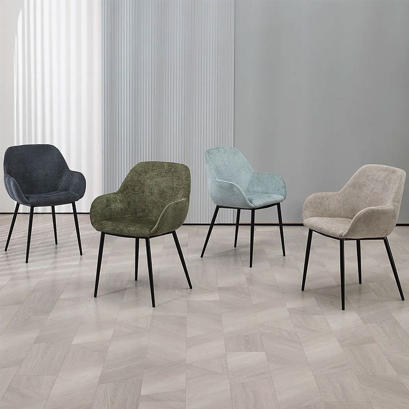 Fauteuil salle à manger accoudoirs HIBIS tissu chenille, 4 coloris