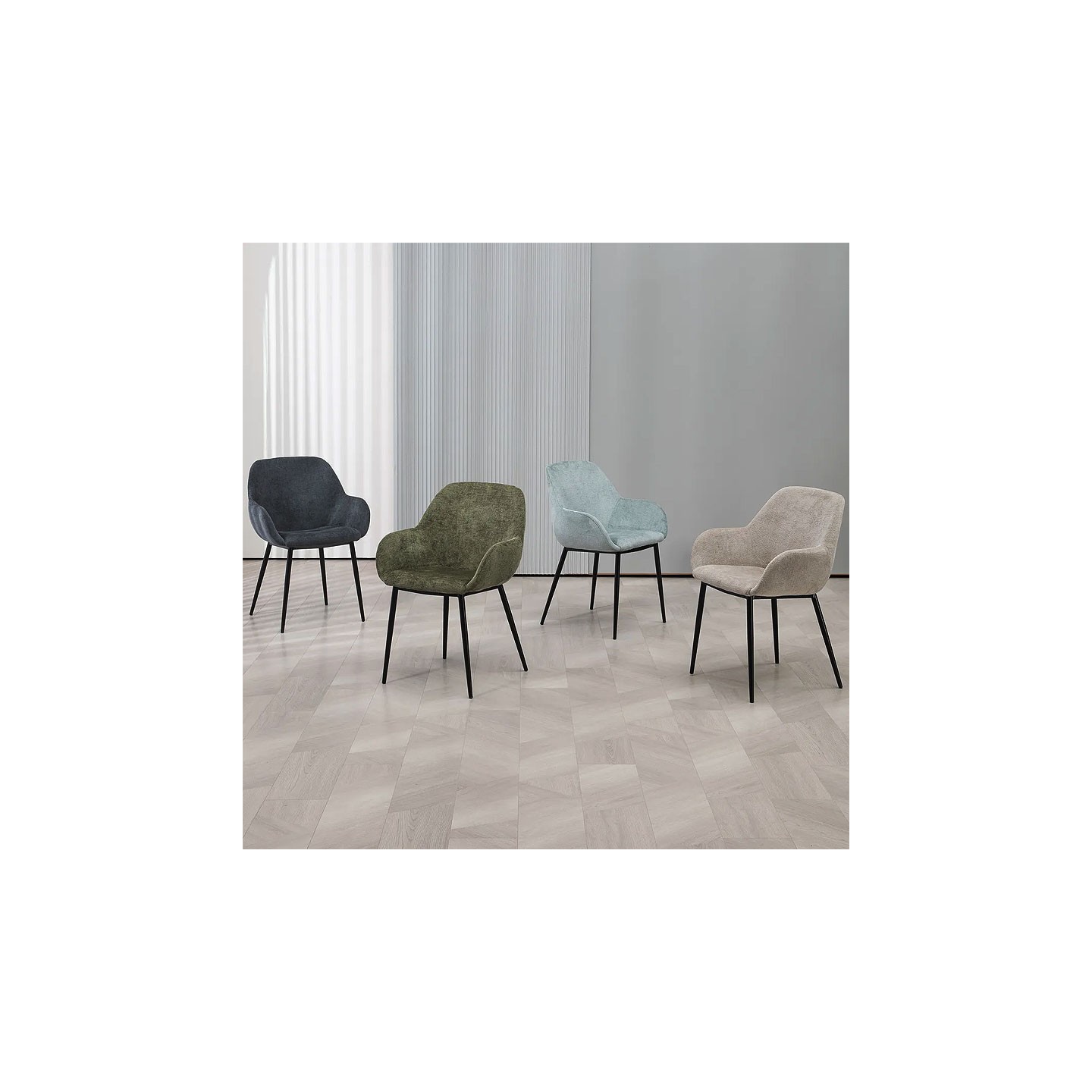 Fauteuil salle à manger accoudoirs HIBIS tissu chenille, 4 coloris