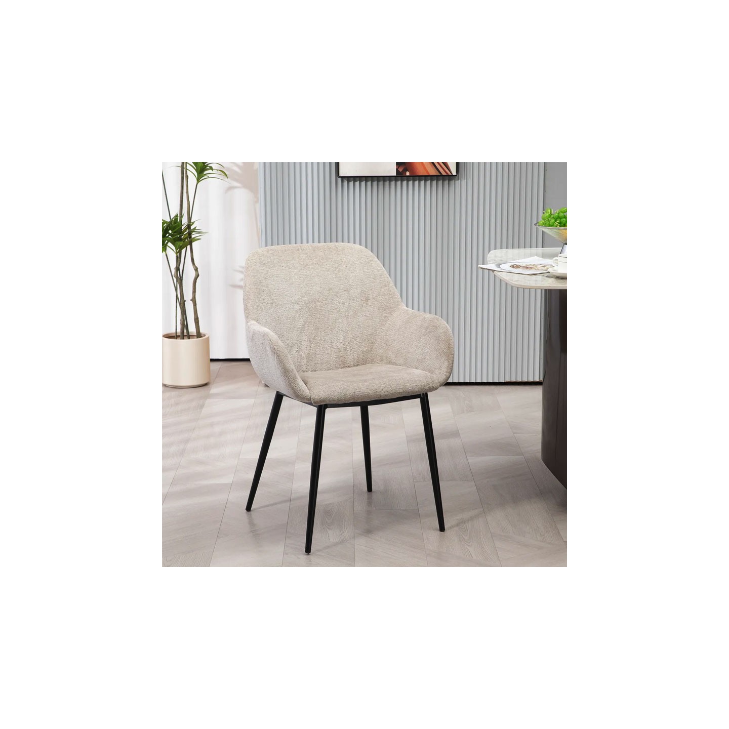Fauteuil salle à manger accoudoirs HIBIS tissu chenille, 4 coloris