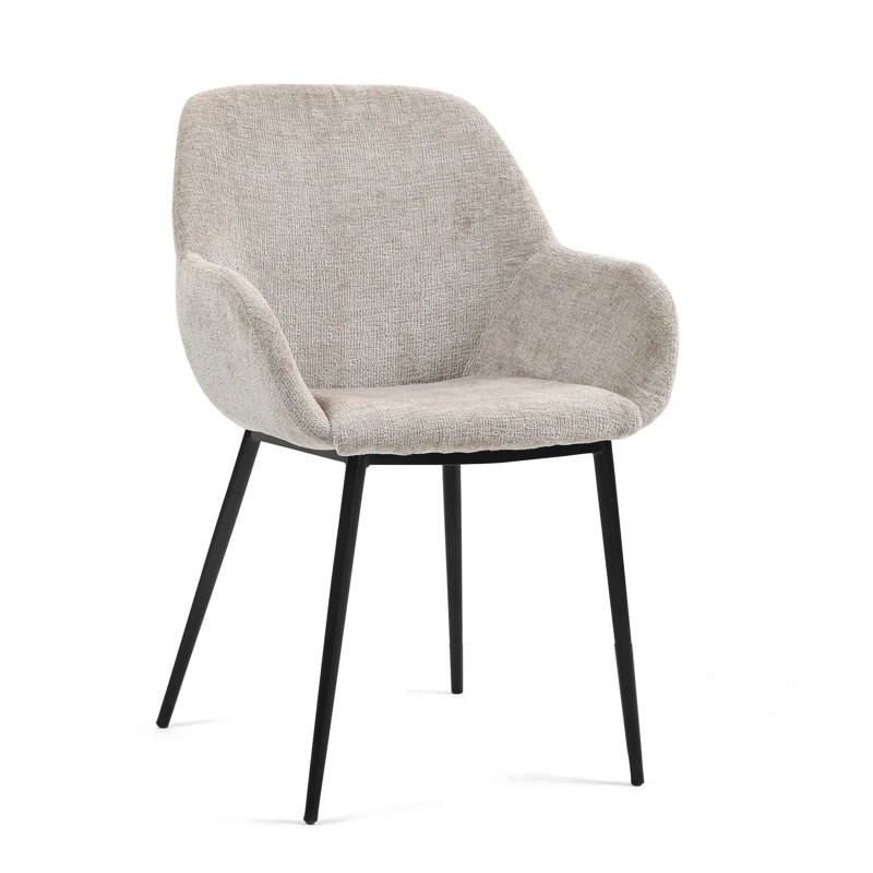 Fauteuil salle à manger accoudoirs HIBIS tissu chenille, 4 coloris