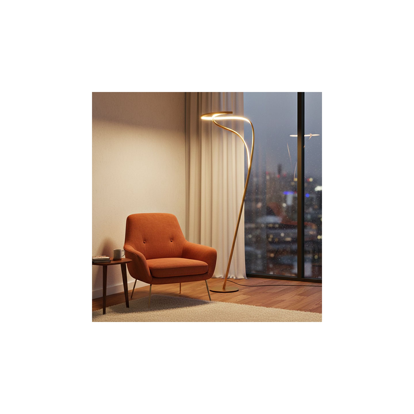 Lampadaire led avec variateur d'intensité SARDANA or et laiton