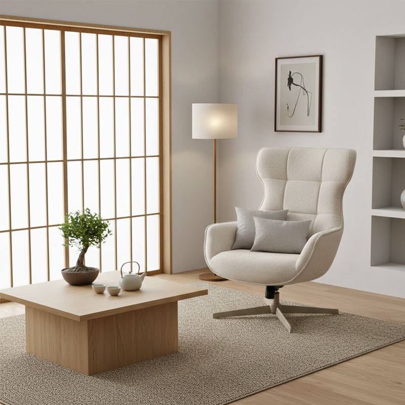 Fauteuil confortable pivotant TURIN, tissu bouclette naturel