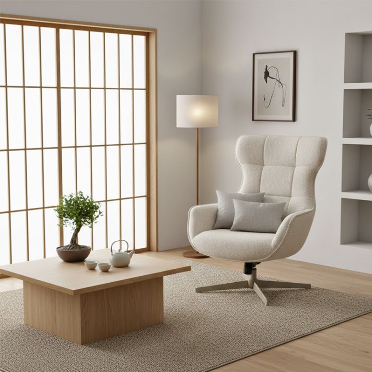 Fauteuil confortable pivotant TURIN, tissu bouclette naturel