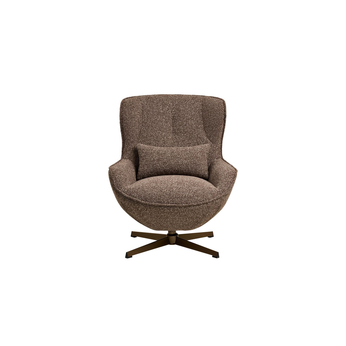 Fauteuil confortable pivotant BLENHEIM, tissu chiné marron et pied couleur bronze