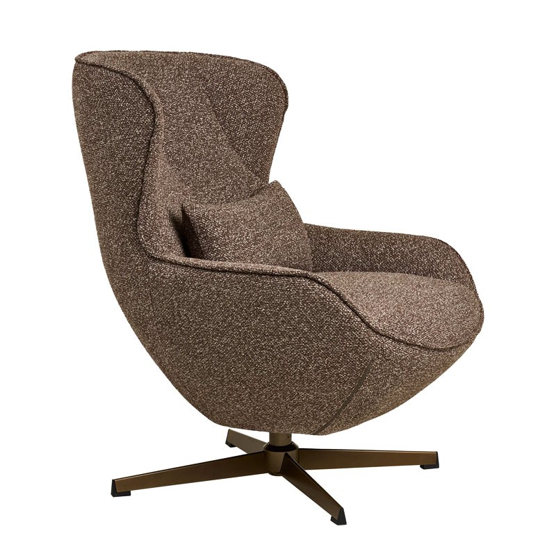 Fauteuil confortable pivotant BLENHEIM, tissu chiné marron et pied couleur bronze