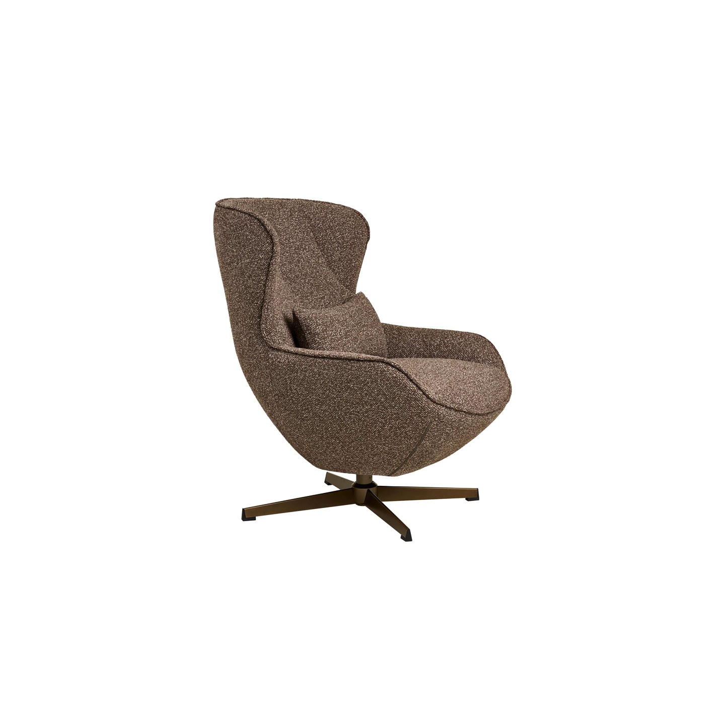 Fauteuil confortable pivotant BLENHEIM, tissu chiné marron et pied couleur bronze