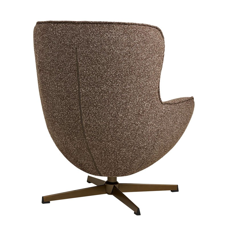 Fauteuil confortable pivotant BLENHEIM, tissu chiné marron et pied couleur bronze