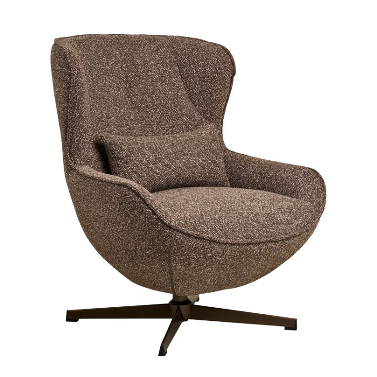 Fauteuil confortable pivotant BLENHEIM, tissu chiné marron et pied couleur bronze