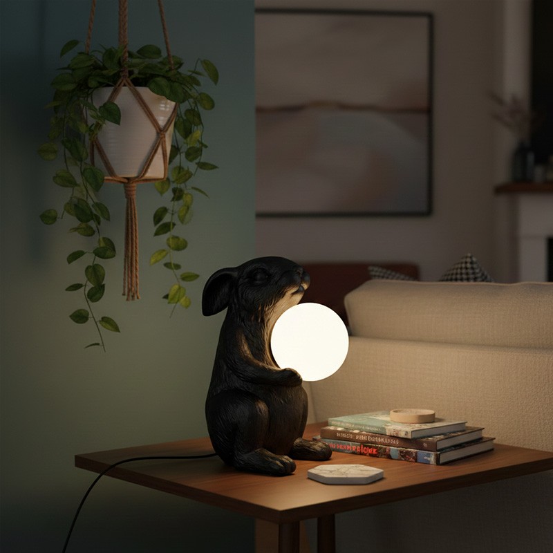 Lampe lapin design RABBIT or ou noir