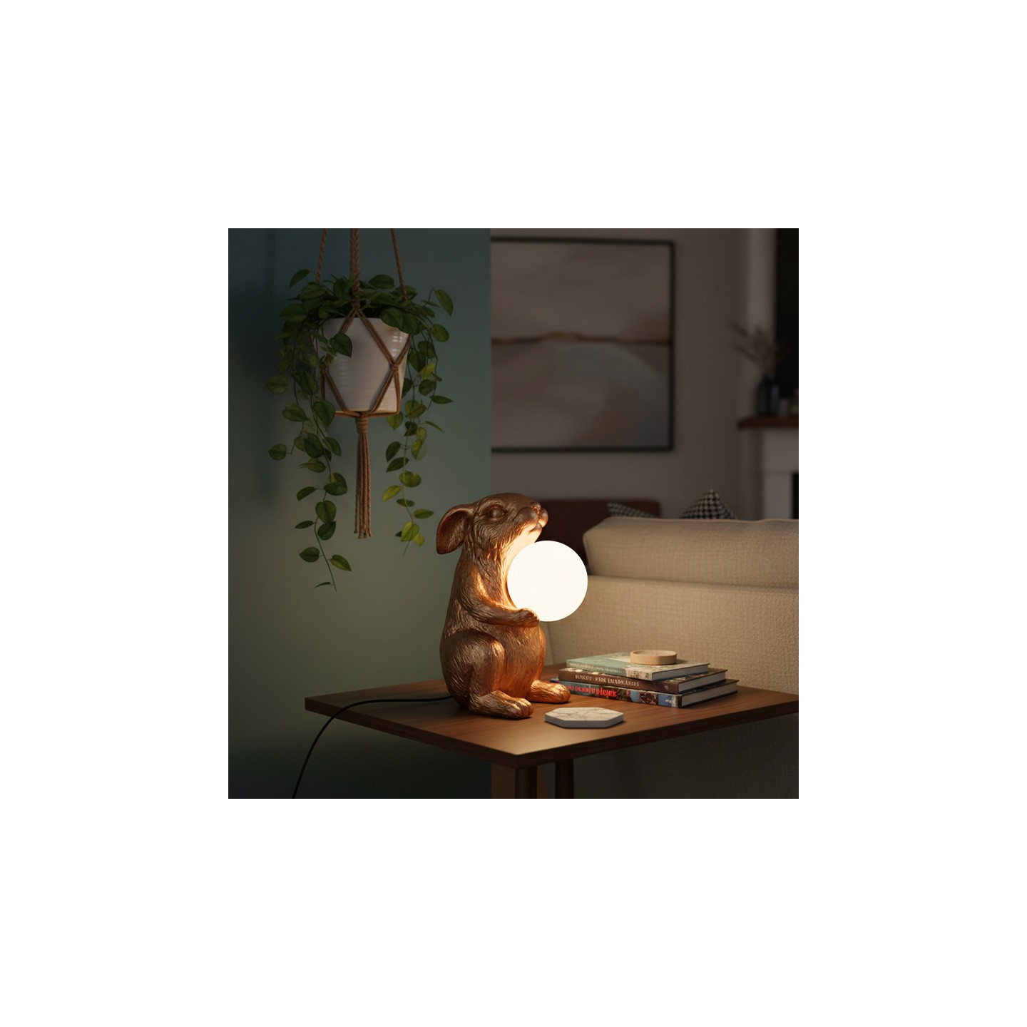Lampe lapin design RABBIT or ou noir