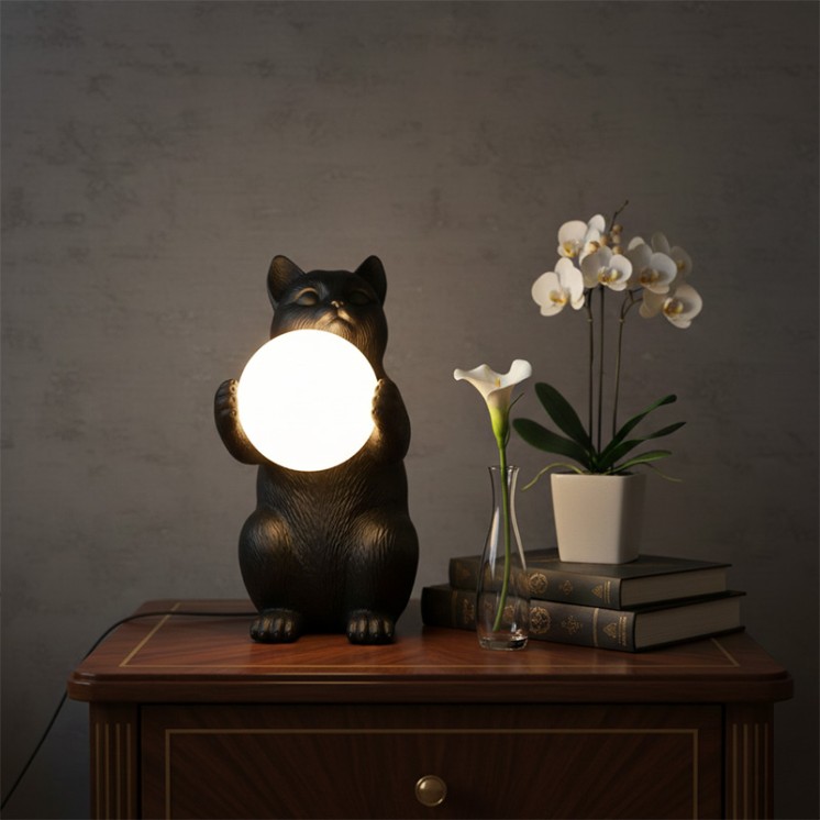 Lampe de chevet chat GATIO noir ou or