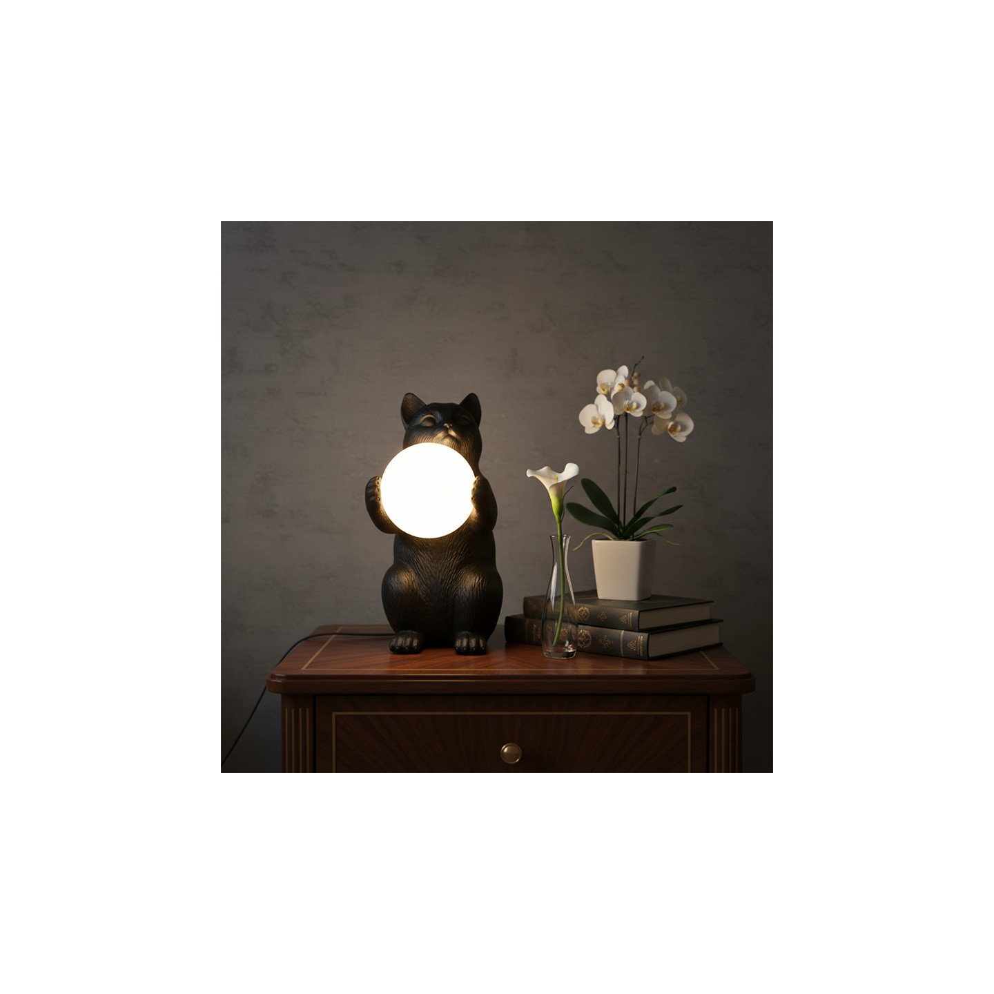Lampe de chevet chat GATIO noir ou or