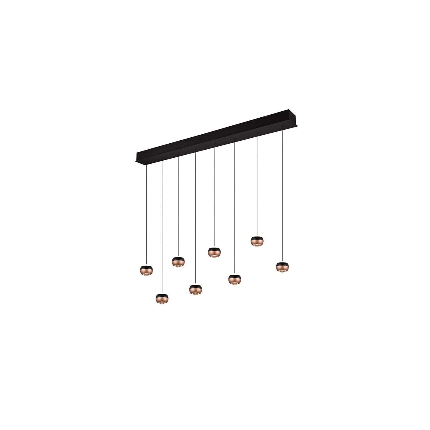 Suspension boule design ORBIT 8 LAMPES, finition nickel ou cuivre