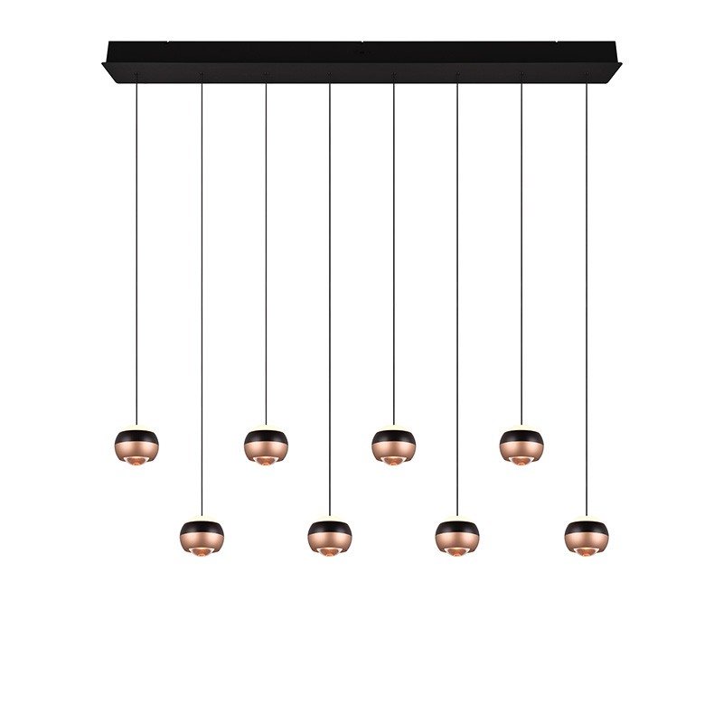 Suspension boule design ORBIT 8 LAMPES, finition nickel ou cuivre