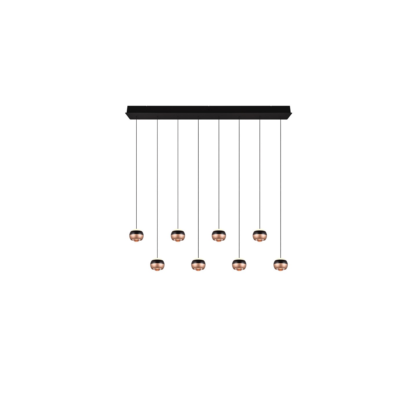 Suspension boule design ORBIT 8 LAMPES, finition nickel ou cuivre