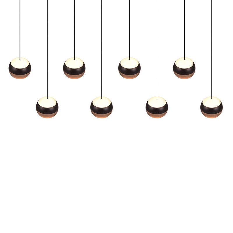Suspension boule design ORBIT 8 LAMPES, finition nickel ou cuivre