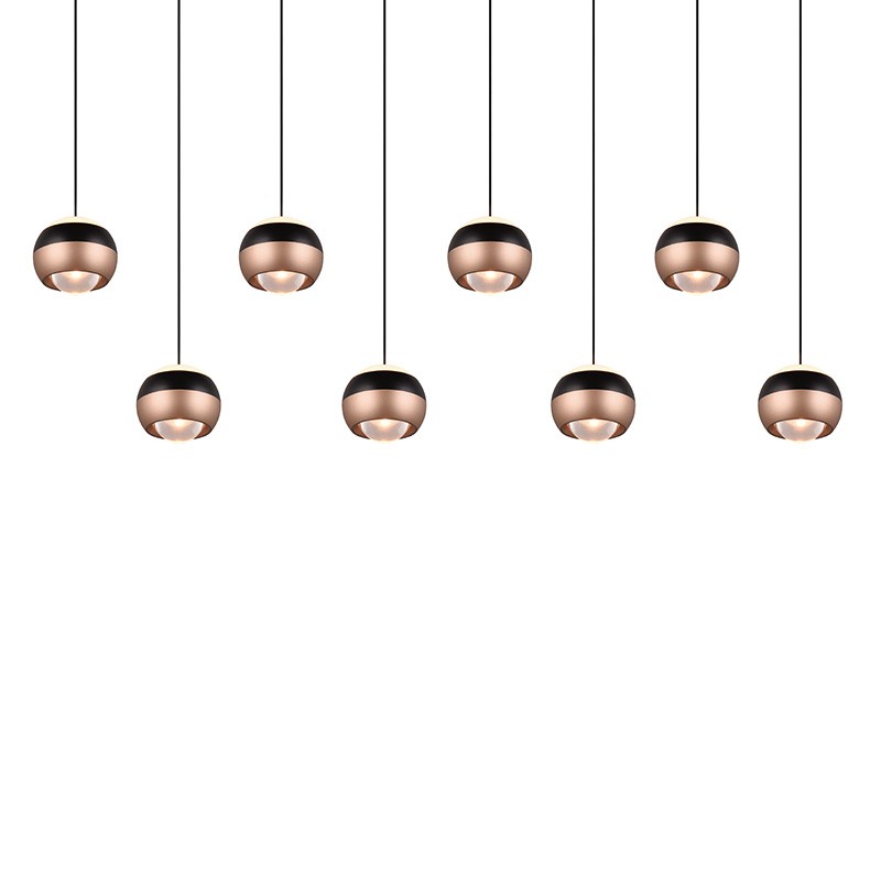 Suspension boule design ORBIT 8 LAMPES, finition nickel ou cuivre