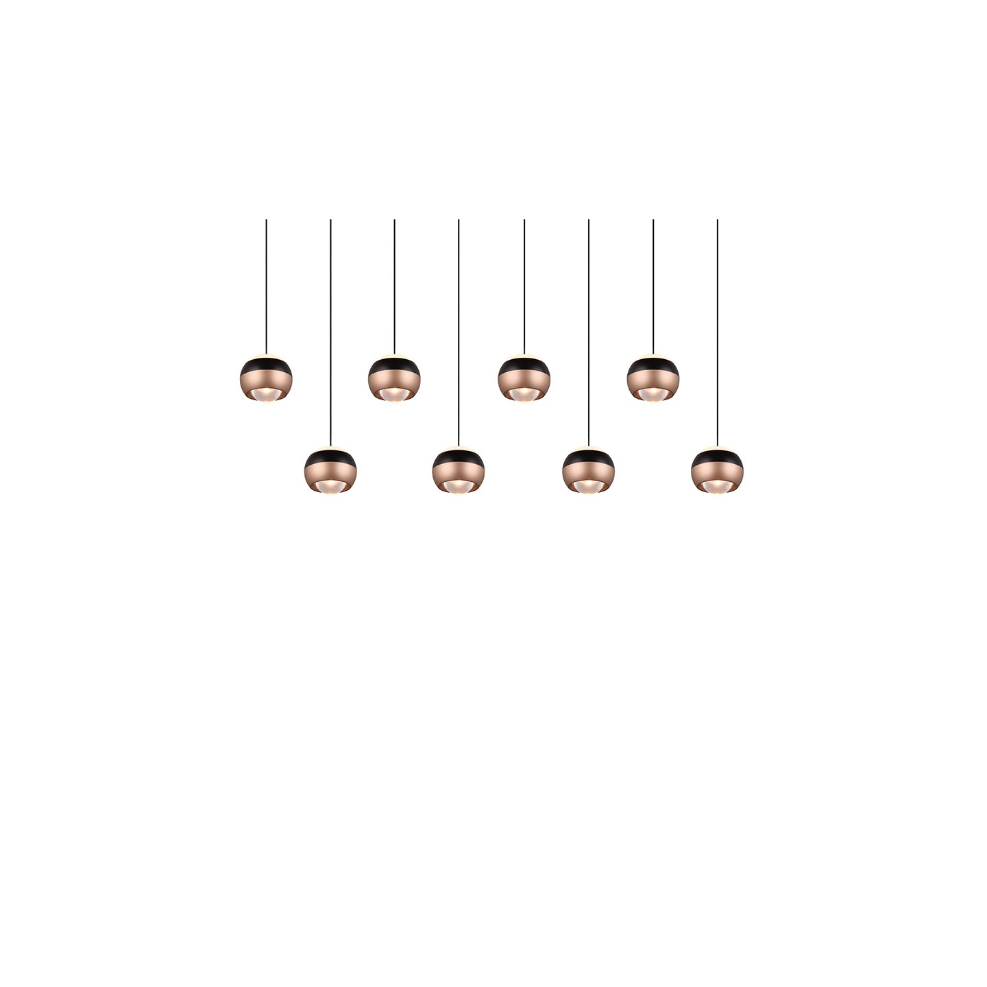 Suspension boule design ORBIT 8 LAMPES, finition nickel ou cuivre