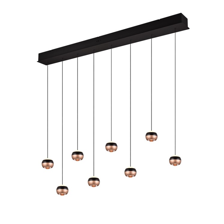 Suspension boule design ORBIT 8 LAMPES, finition nickel ou cuivre