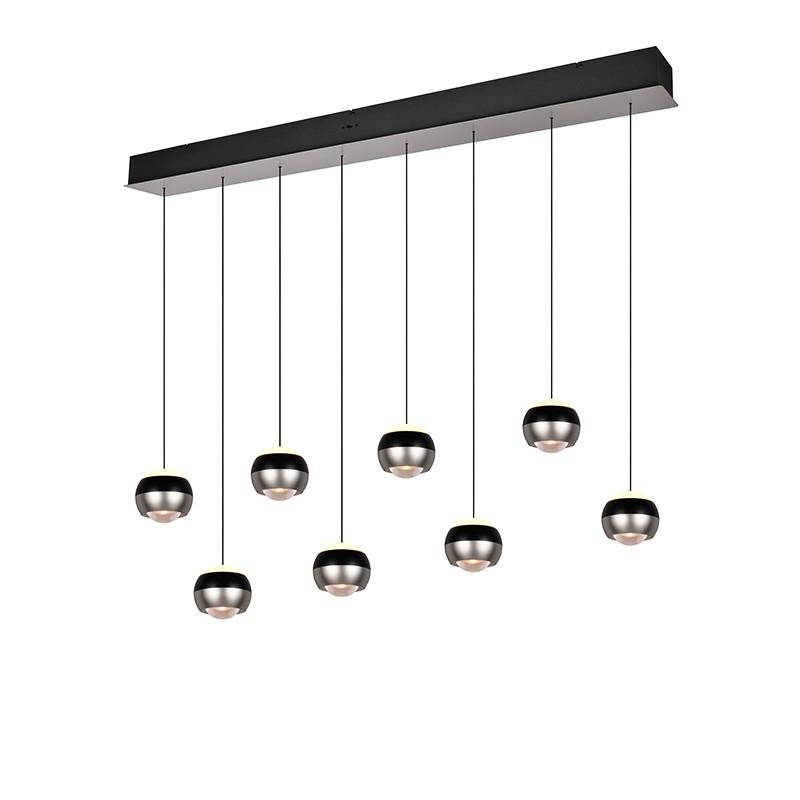 Suspension boule design ORBIT 8 LAMPES, finition nickel ou cuivre