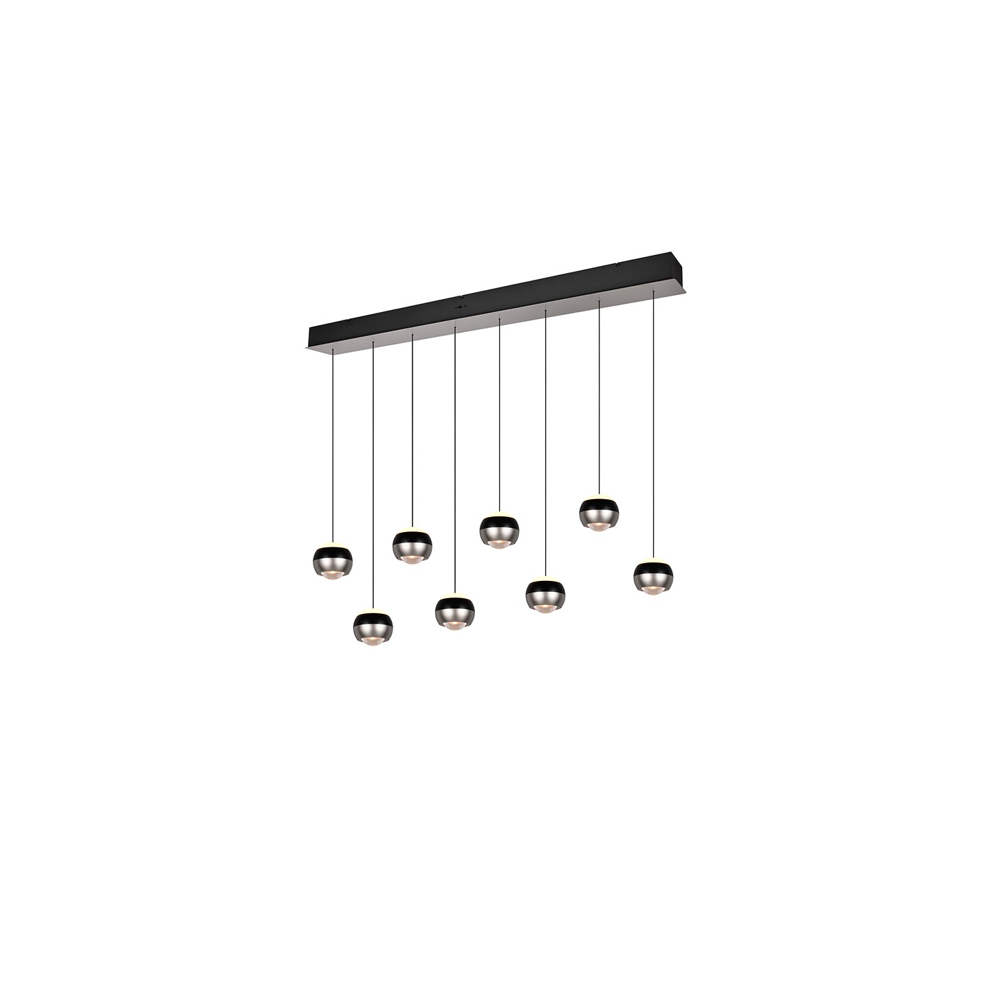 Suspension boule design ORBIT 8 LAMPES, finition nickel ou cuivre