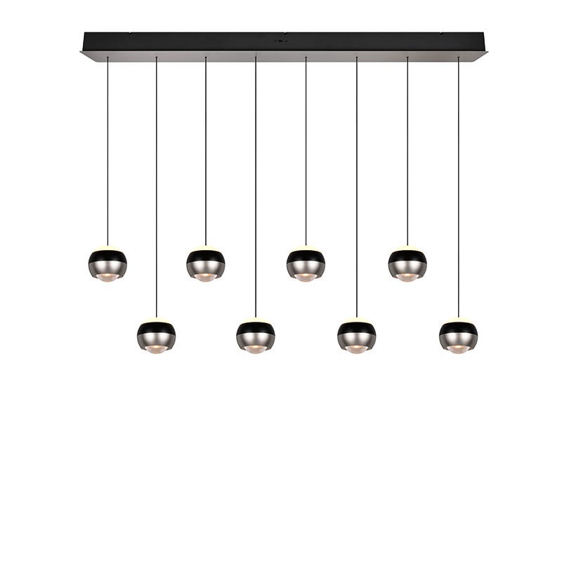 Suspension boule design ORBIT 8 LAMPES, finition nickel ou cuivre