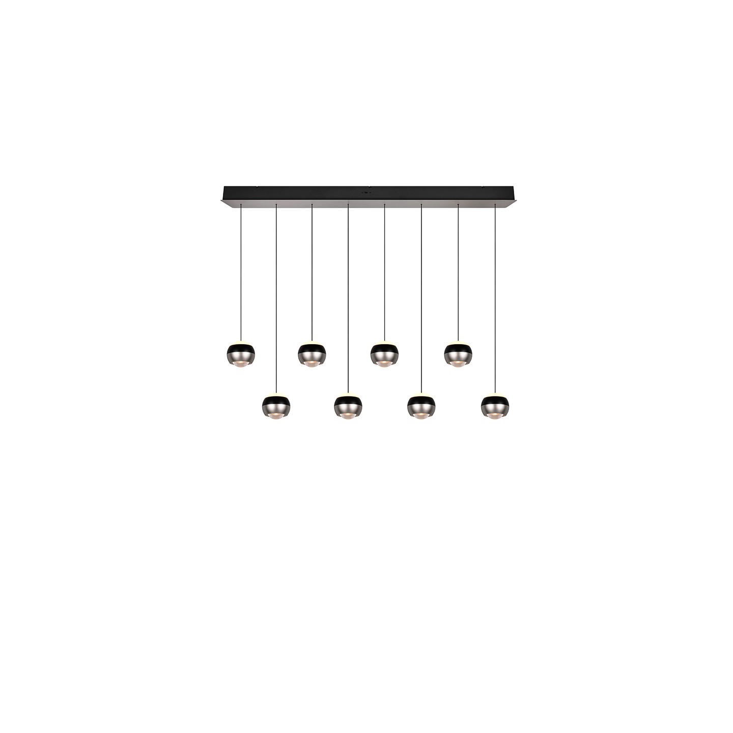 Suspension boule design ORBIT 8 LAMPES, finition nickel ou cuivre